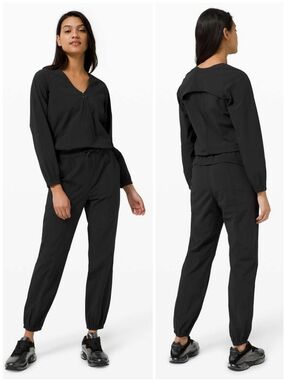 Lululemon Dynamic Days Black Zip Front Tie Waist Utility Jumpsuit